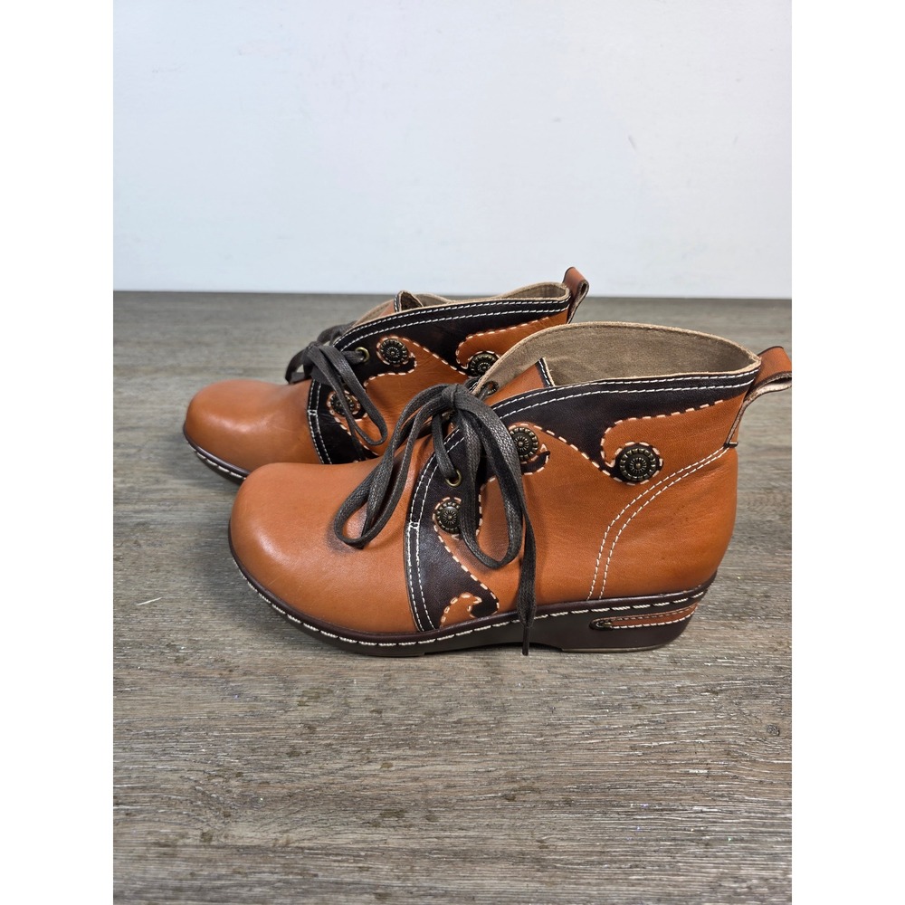L'Artiste by Spring Step Cookie Brown Leather Lace Up Ankle Boots Women's 38 7.5